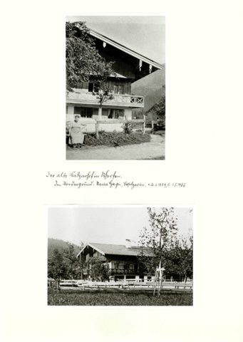 Chronikseite mit zwei Schwarzweißfotos des alten Gasperhofs